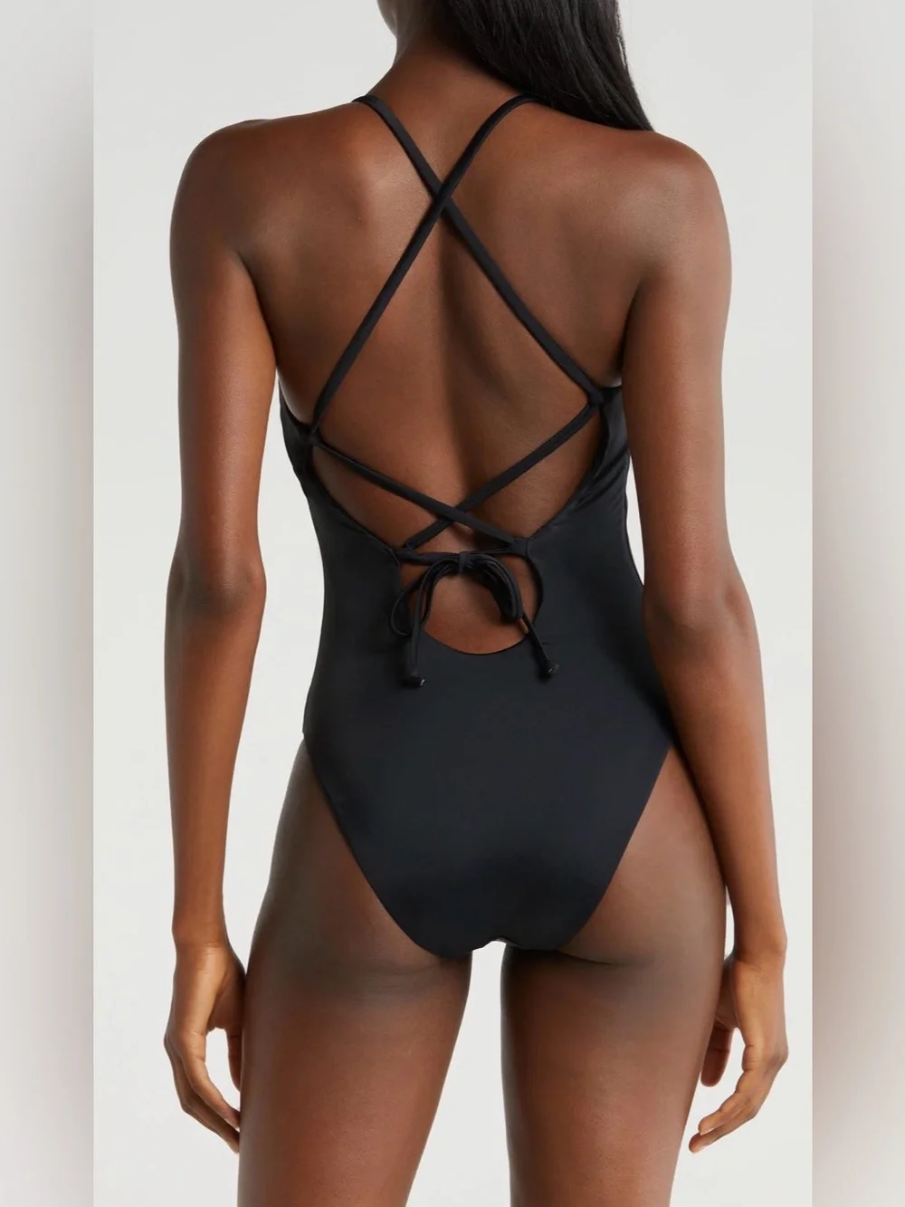 Andie Midnight Black Slim-Strap One-Piece Swimsuit